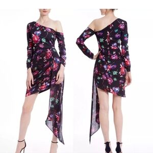 New One33 Social Badgley Mischka Black Floral Asymmetrical Cocktail Dres…